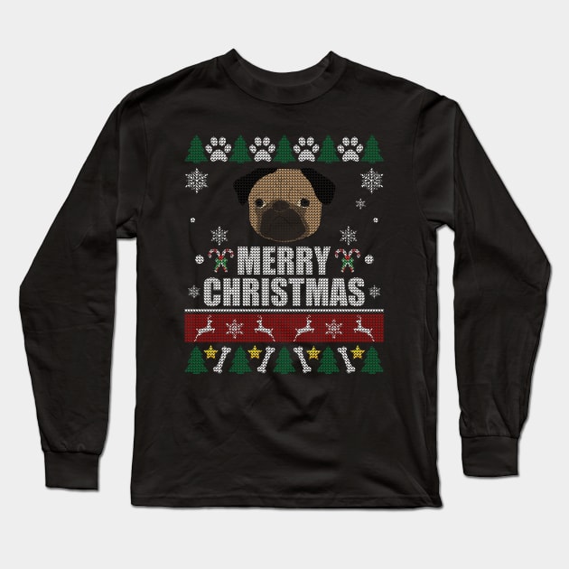 Ugly Pug Christmas Long Sleeve T-Shirt by Sleazoid